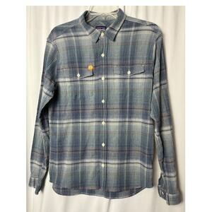 Patagonia Long Sleeved Steerman Shirt Men's Med Blue Gray Plaid Button Up Preppy